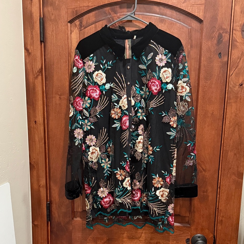 Floral Embroidered Black Jacket